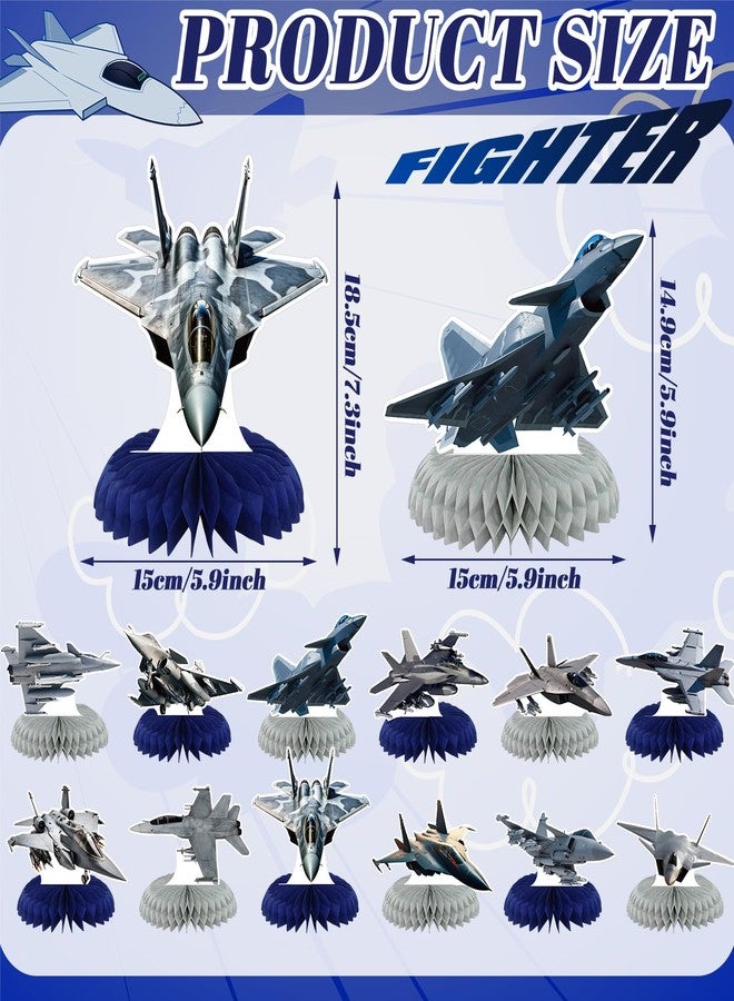 Yuntau 12 Pcs Fighter Party Decorations Air Force Honeycomb Centerpiece Fighter Table Topper Airplanetable Decoration for Birthday Party Favor Supplies - Image 2